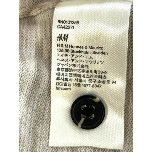 H&M Men Cardigan L Taupe Grey Cream Button Vtg  Lightweight Casual All Seasons - Picture 12 of 12